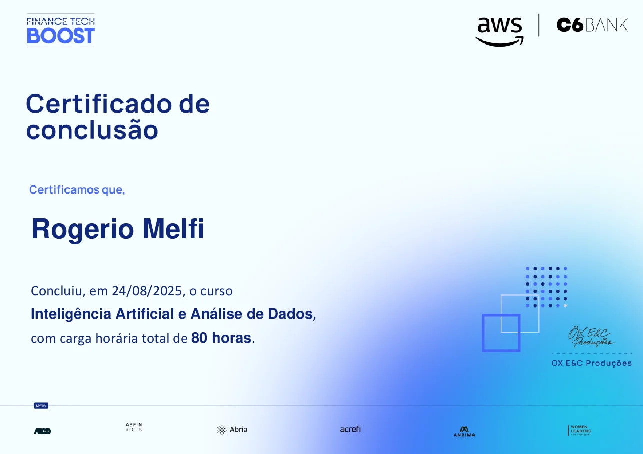 Certificado de conclusão do Finance TechBoost, edição 2025